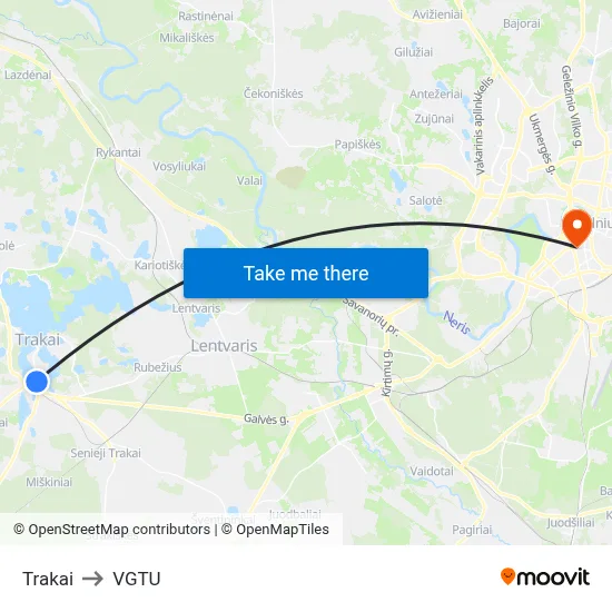 Trakai to VGTU map