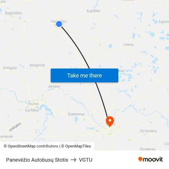 Panevėžio Autobusų Stotis to VGTU map