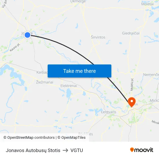 Jonavos Autobusų Stotis to VGTU map