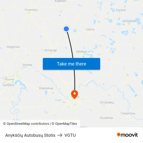 Anykščių Autobusų Stotis to VGTU map
