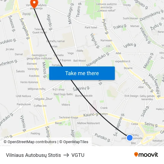 Vilniaus Autobusų Stotis to VGTU map
