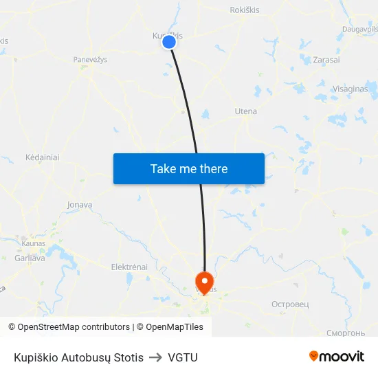 Kupiškio Autobusų Stotis to VGTU map