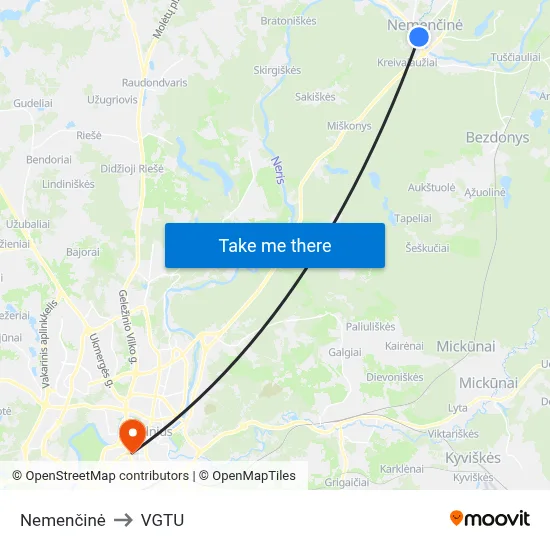 Nemenčinė to VGTU map