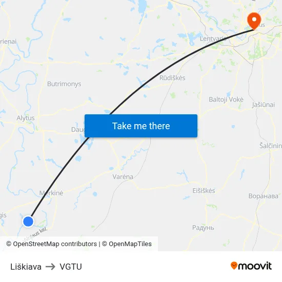 Liškiava to VGTU map