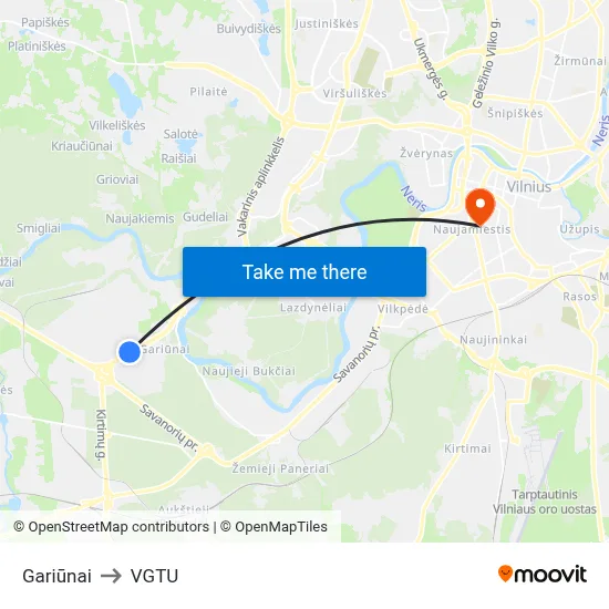 Gariūnai to VGTU map