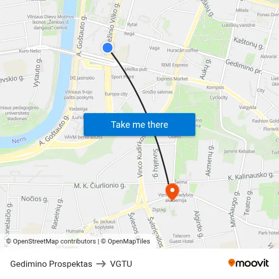 Gedimino Prospektas to VGTU map