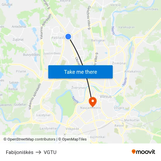Fabijoniškės to VGTU map