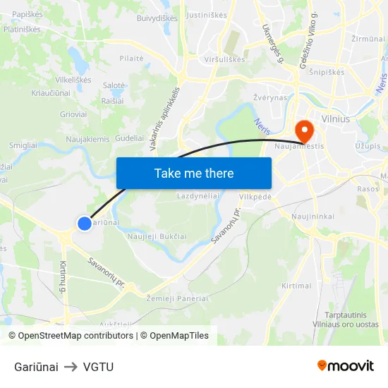 Gariūnai to VGTU map