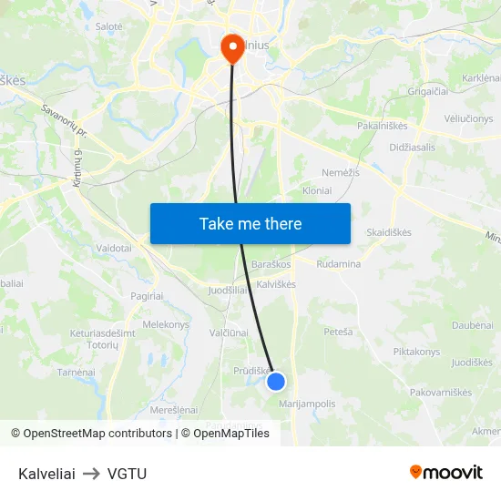 Kalveliai to VGTU map