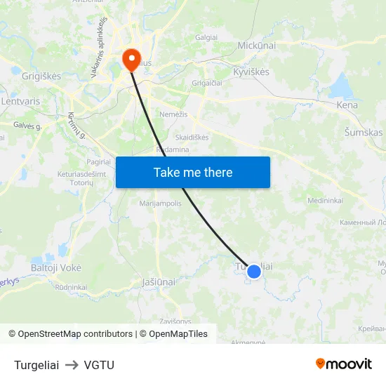 Turgeliai to VGTU map