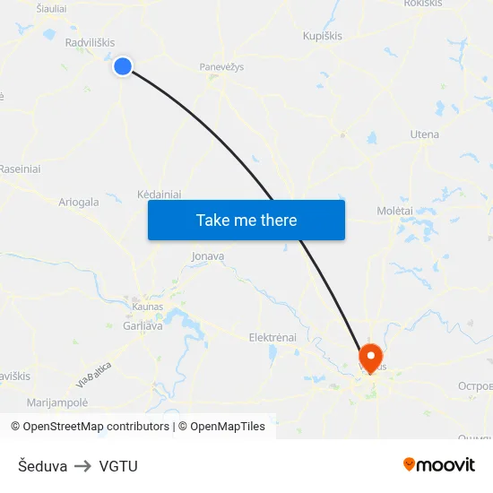 Šeduva to VGTU map