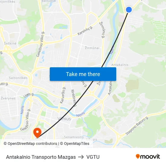 Antakalnio Transporto Mazgas to VGTU map