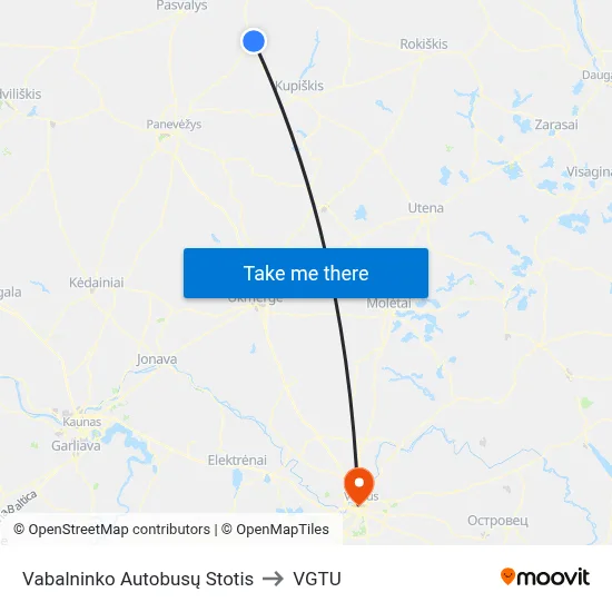 Vabalninko Autobusų Stotis to VGTU map