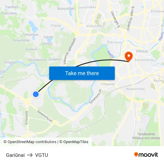 Gariūnai to VGTU map