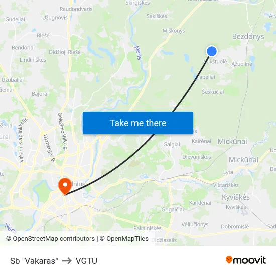 Sb "Vakaras" to VGTU map
