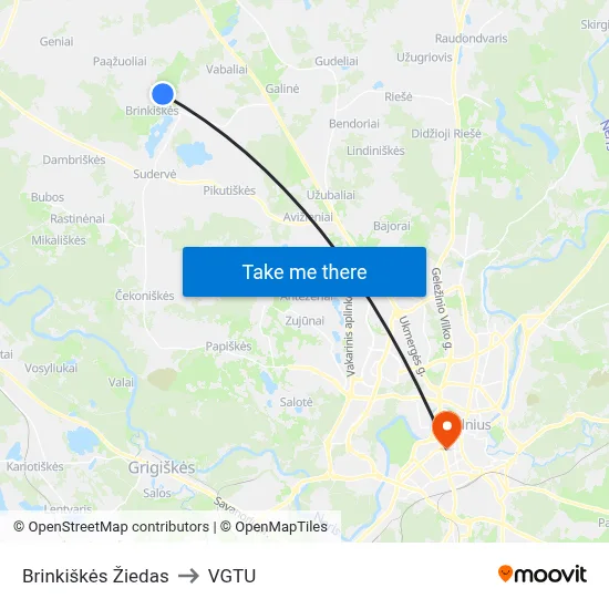 Brinkiškės Žiedas to VGTU map