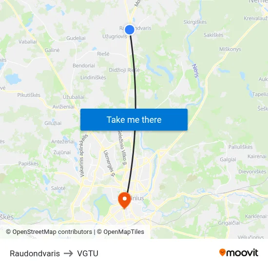 Raudondvaris to VGTU map