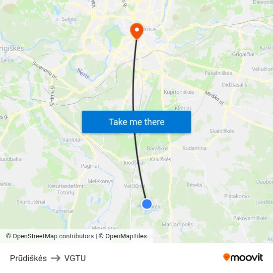 Prūdiškės to VGTU map