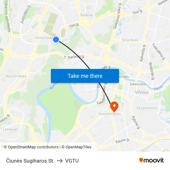 Čiunės Sugiharos St. to VGTU map