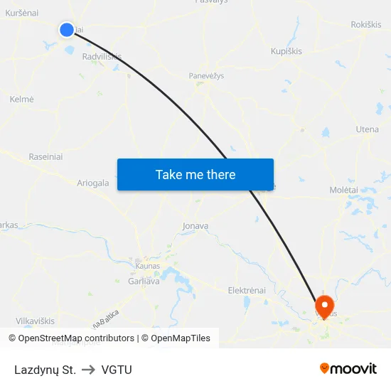 Lazdynų St. to VGTU map