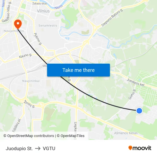 Juodupio St. to VGTU map