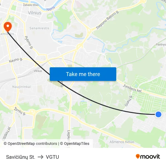 Savičiūnų St. to VGTU map