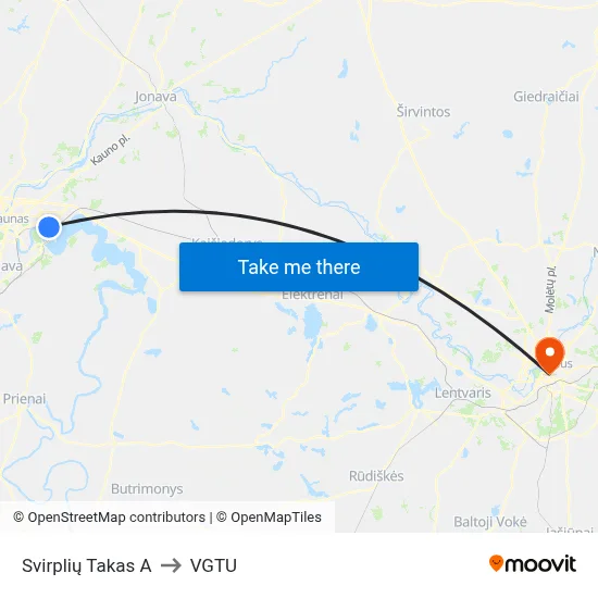 Svirplių Takas A to VGTU map