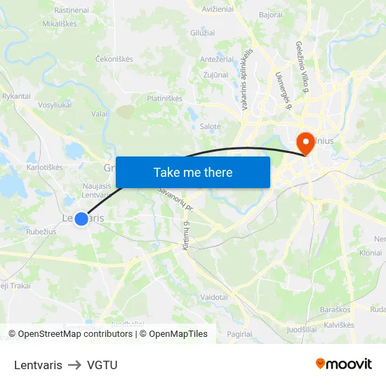 Lentvaris to VGTU map