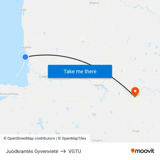 Juodkrantės Gyvenvietė to VGTU map