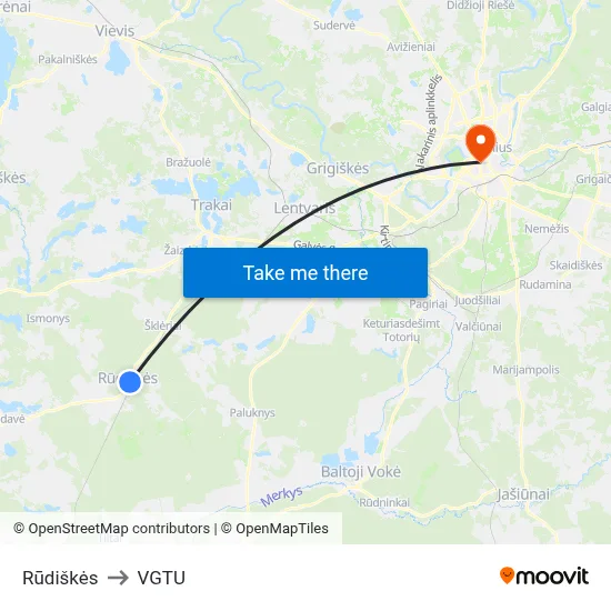 Rūdiškės to VGTU map