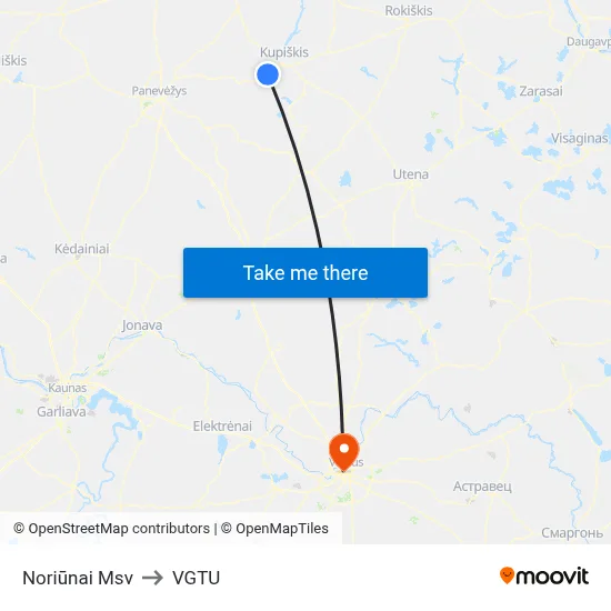 Noriūnai Msv to VGTU map