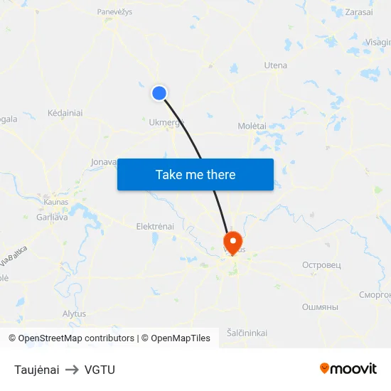 Taujėnai to VGTU map