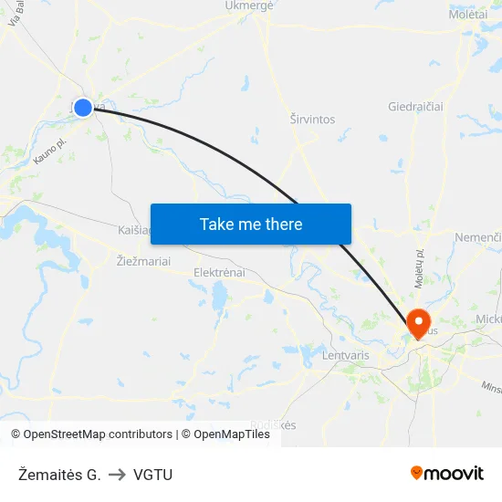 Žemaitės G. to VGTU map