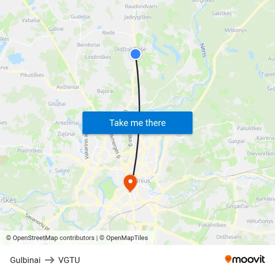 Gulbinai to VGTU map