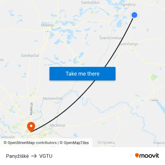 Panyžiškė to VGTU map