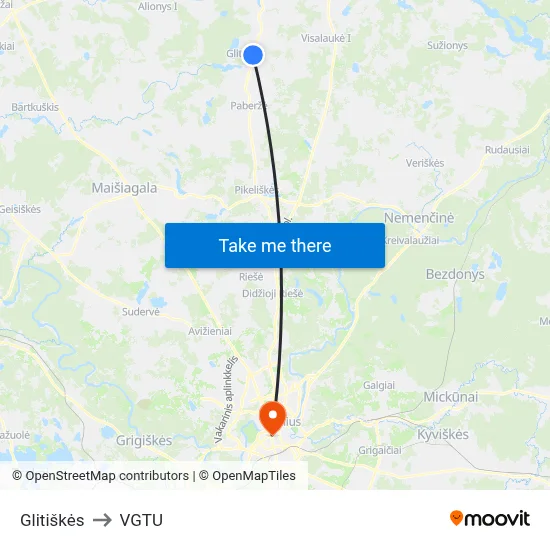 Glitiškės to VGTU map