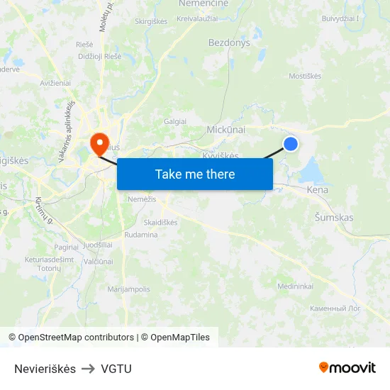 Nevieriškės to VGTU map