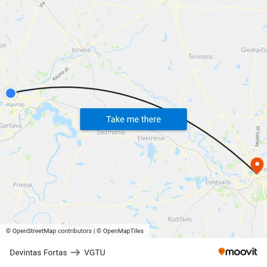 Devintas Fortas to VGTU map