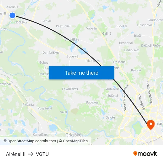 Airėnai II to VGTU map
