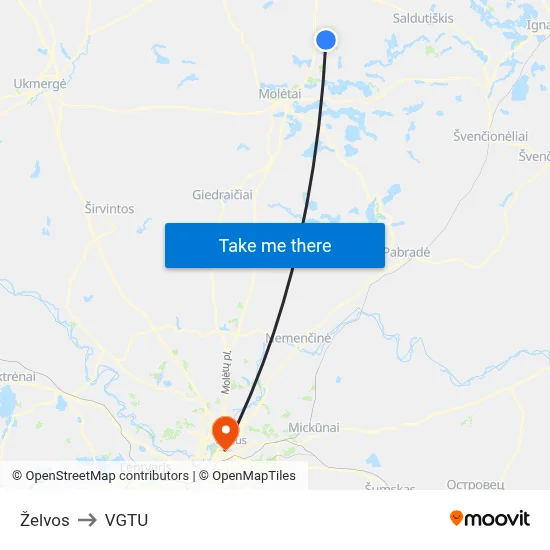Želvos to VGTU map