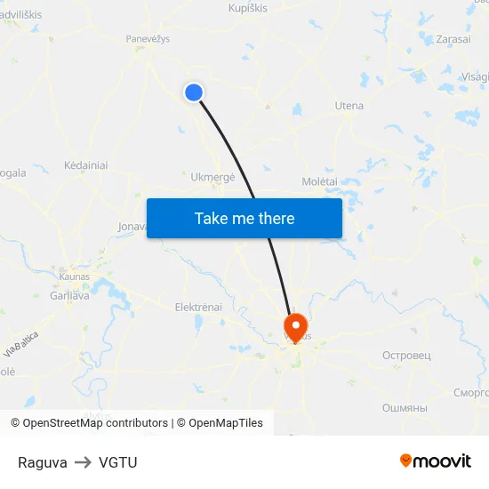 Raguva to VGTU map