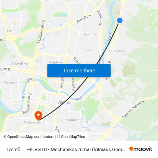 Tverečiaus St. to VGTU - Mechanikos rūmai (Vilniaus Gedimino technikos universitetas) map