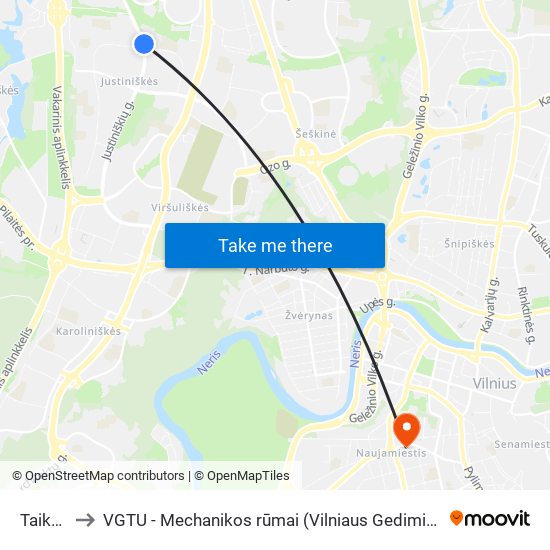 Taikos St. to VGTU - Mechanikos rūmai (Vilniaus Gedimino technikos universitetas) map