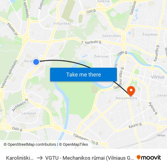 Karoliniškių Poliklinika to VGTU - Mechanikos rūmai (Vilniaus Gedimino technikos universitetas) map