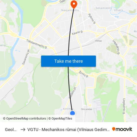 Geologų St. to VGTU - Mechanikos rūmai (Vilniaus Gedimino technikos universitetas) map