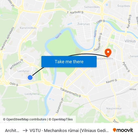 Architektų St. to VGTU - Mechanikos rūmai (Vilniaus Gedimino technikos universitetas) map