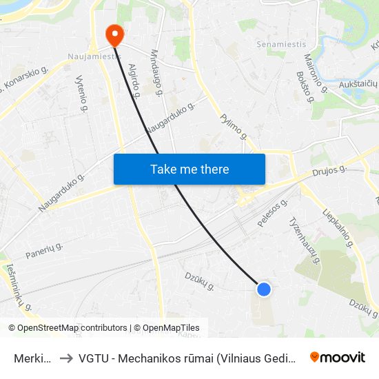 Merkinės St. to VGTU - Mechanikos rūmai (Vilniaus Gedimino technikos universitetas) map
