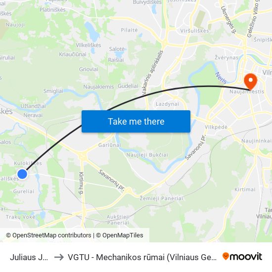 Juliaus Janonio St. to VGTU - Mechanikos rūmai (Vilniaus Gedimino technikos universitetas) map