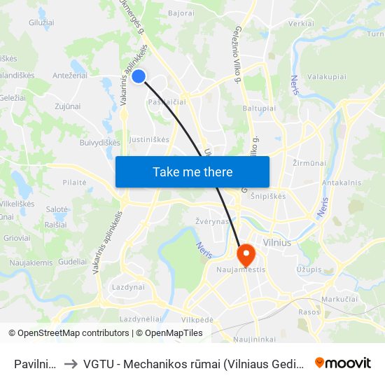 Pavilnionių St. to VGTU - Mechanikos rūmai (Vilniaus Gedimino technikos universitetas) map