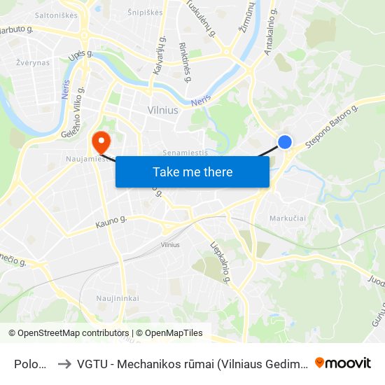 Polocko St. to VGTU - Mechanikos rūmai (Vilniaus Gedimino technikos universitetas) map